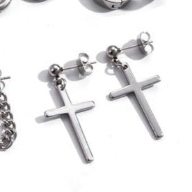 Cross Dangle Earrings Silver